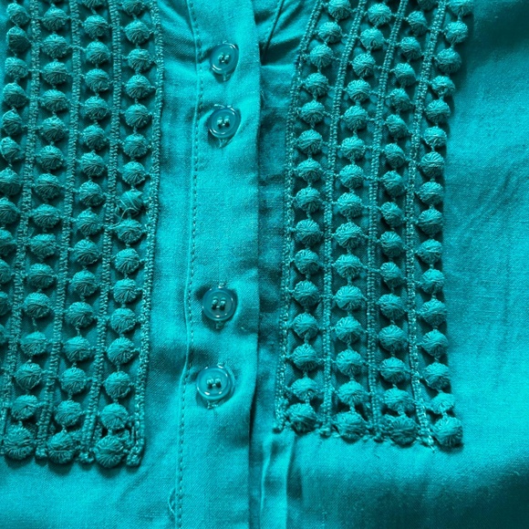 NEW PHOTOS! TUNIC, LINEN BLEND, COLOUR: MERMAID, SIZE 24, FRONT EMBROIDERY DETAI - Picture 9 of 12